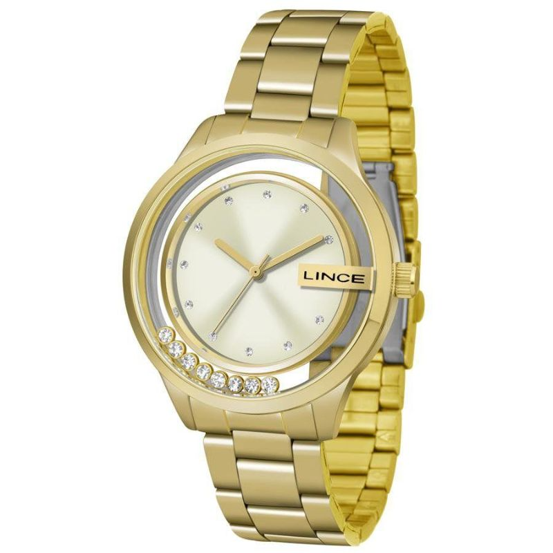 Relógio Analogico dourado com pontos de luz