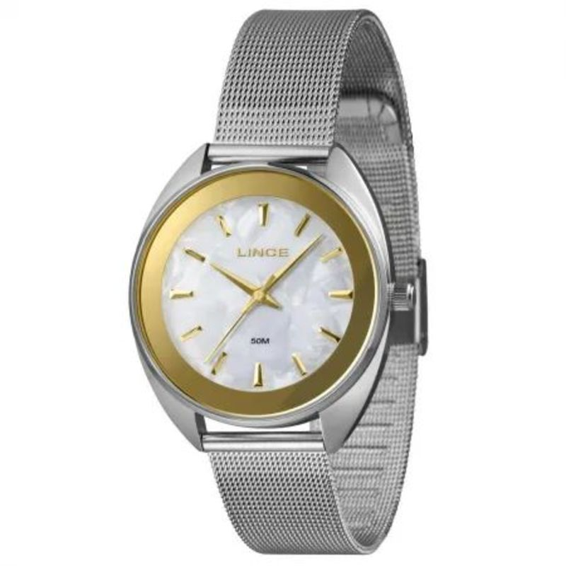 Relógio  Analógico prata com dourado redondo