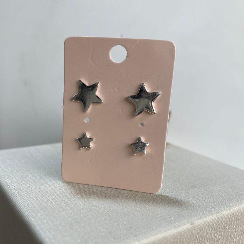 Brinco prata 925 dupla estrelas lisas