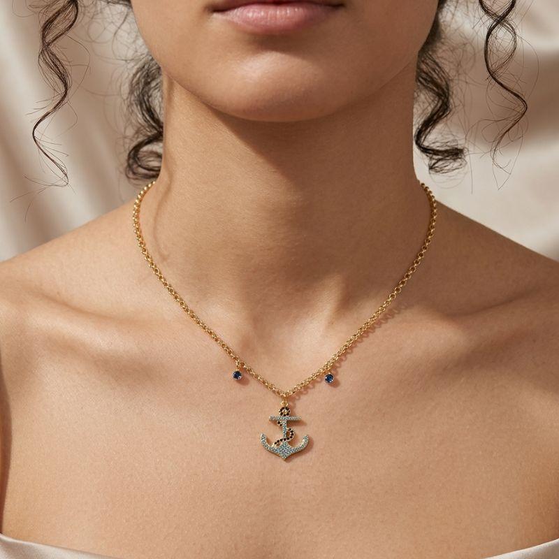 Chocker  Âncora elo Português dois pontos de luz azul escuro com extensor