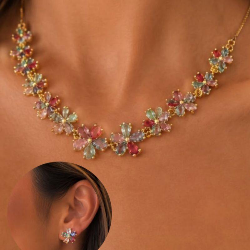 Conjunto Flores de Cristal brinco e colar